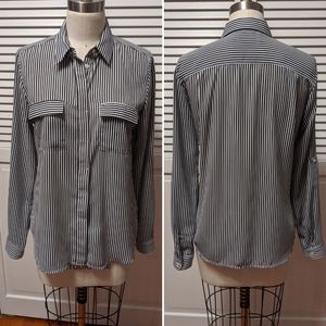Loft Gray & White Striped Buttondown Blouse XS